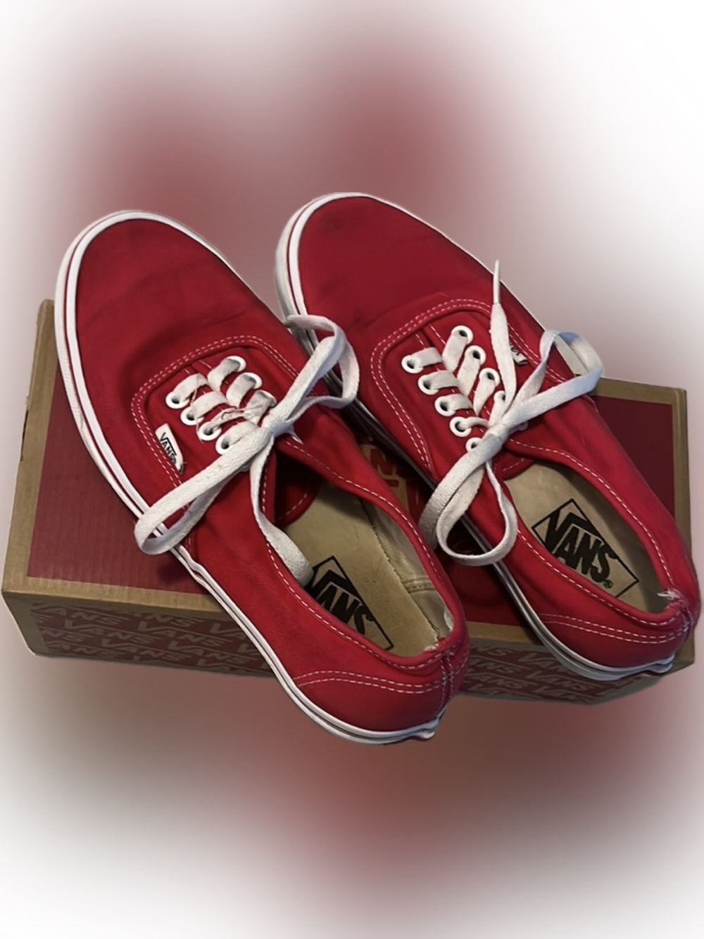 Vans Women's Red Canvas Low-Top Sneakers with White Laces